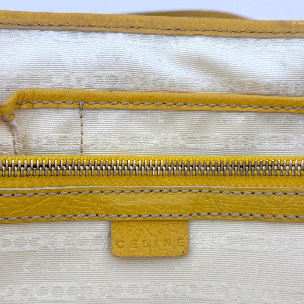 Celine Boogie Bag Beige Canvas Yellow Leather Trim Tassel Satchel Handbag - Picture 7 of 11